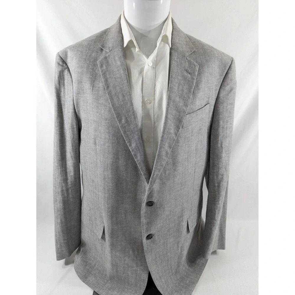 Stafford‎ Mens Gray HERRINGBONE Cotton Linen Sport Coat Blazer Jacket SIZE 46R